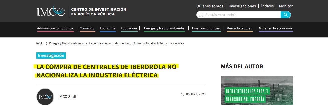 IMCO Iberdrola no nacionaliza la industria eléctrica